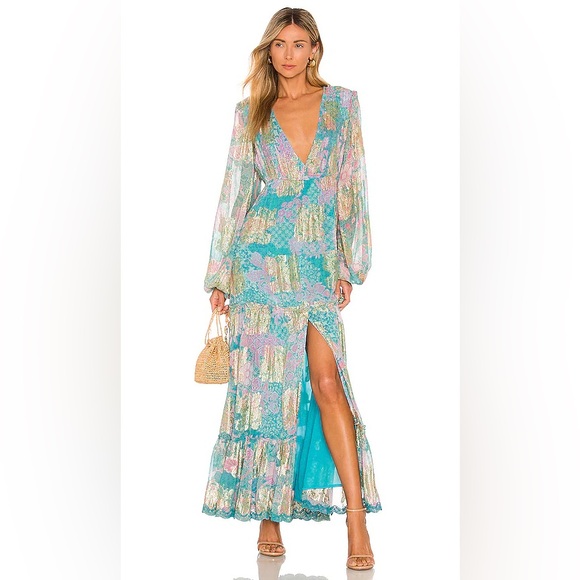 HEMANT & NANDITA Dresses & Skirts - 💕sold💕HEMANT & NANDITA Turquoise Pink Long Sleeve Dress Boho Kentucky Derby Maxi